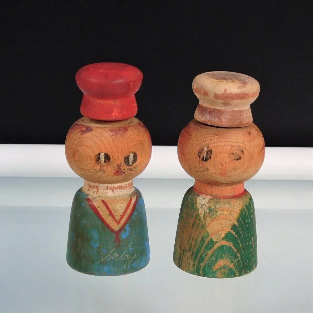 Salt Pepper Shakers Wooden Distressed